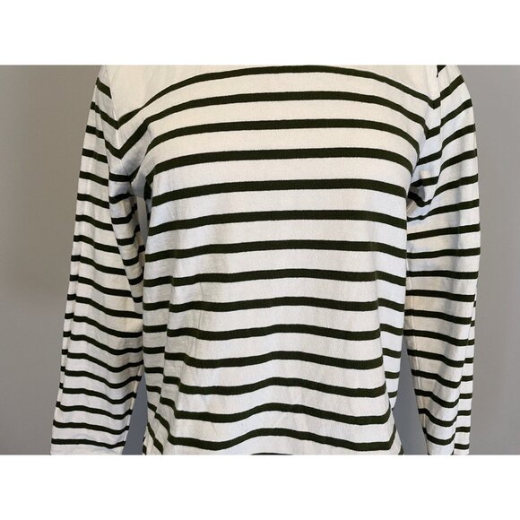 J. Crew White & Green Striped Buttoned Mock Neck Shirt, Size XS - Picture 6 of 9